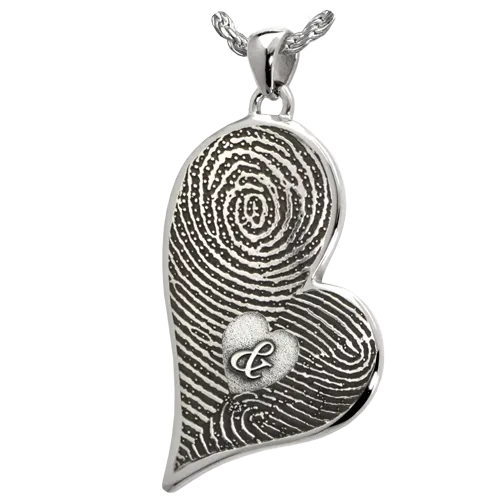 Double-Print Fingerprint with Ampersand Teardrop Heart Pendant