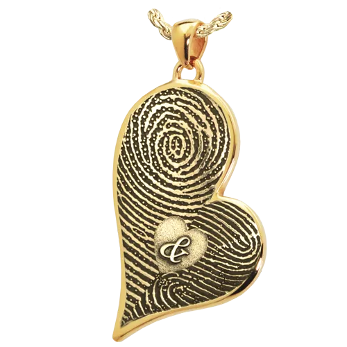 Double-Print Fingerprint with Ampersand Teardrop Heart Pendant