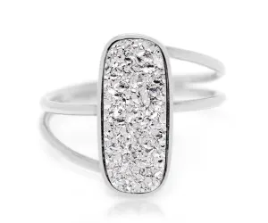 Double Twist Rectangle Platinum Druzy Ring
