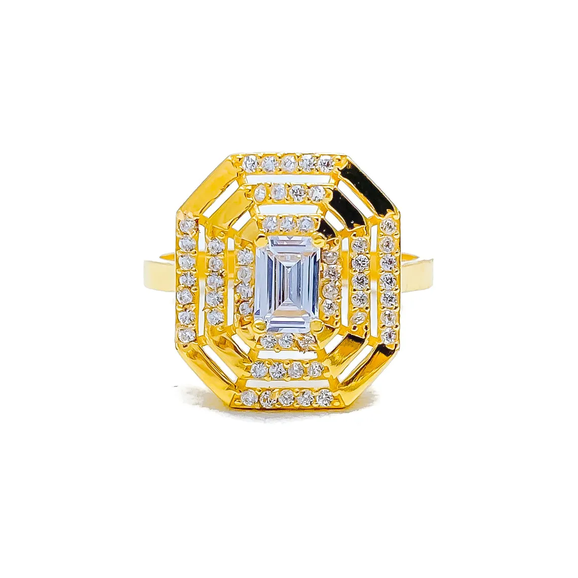 Dressy Decorative 22k Gold CZ Ring w/ Solitaire Stone