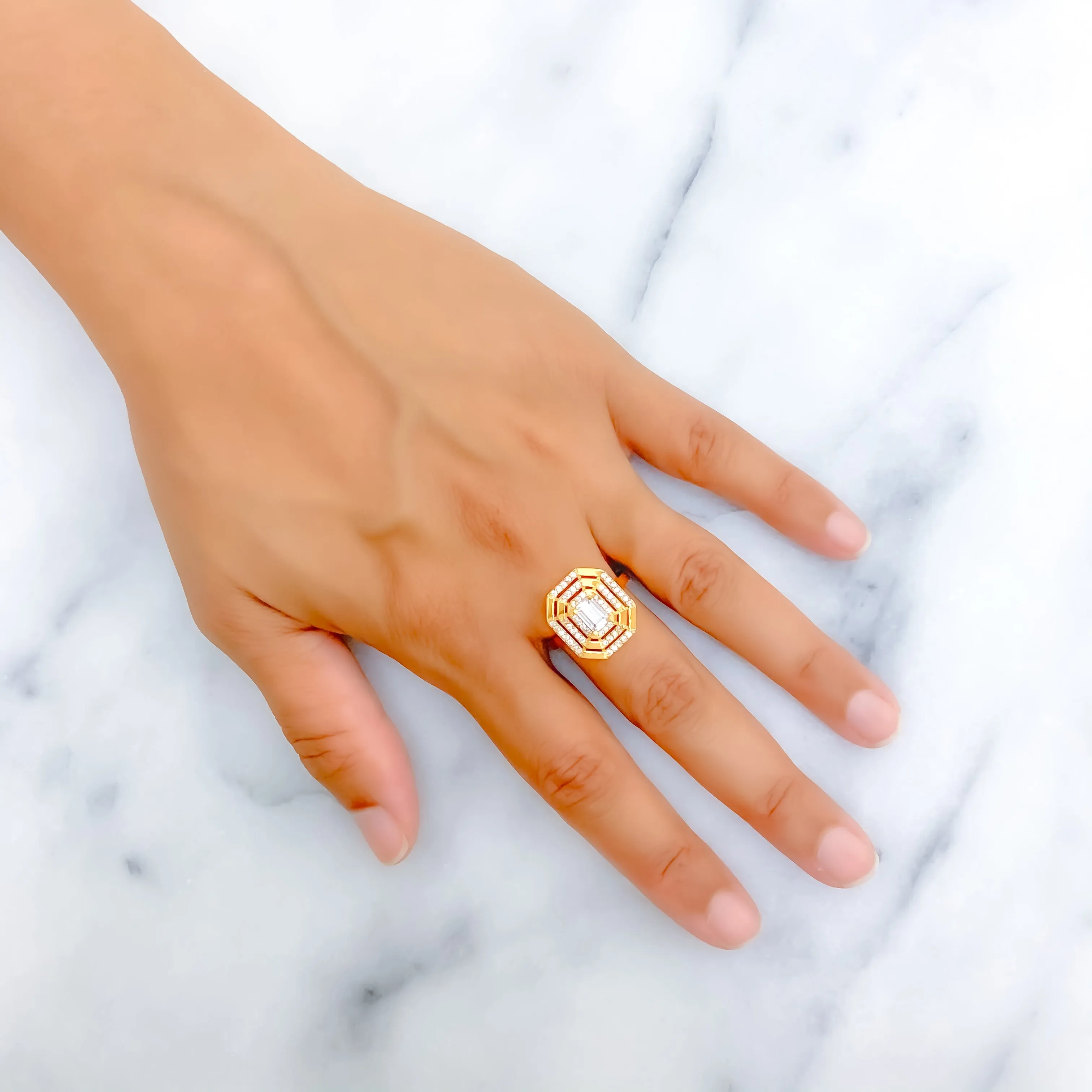 Dressy Decorative 22k Gold CZ Ring w/ Solitaire Stone