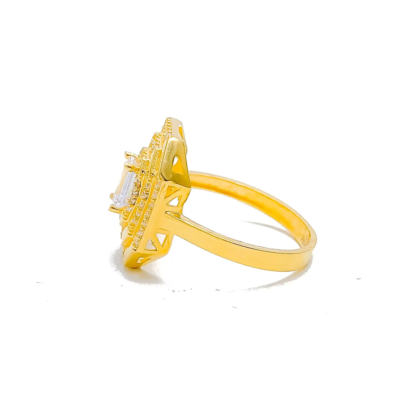 Dressy Decorative 22k Gold CZ Ring w/ Solitaire Stone