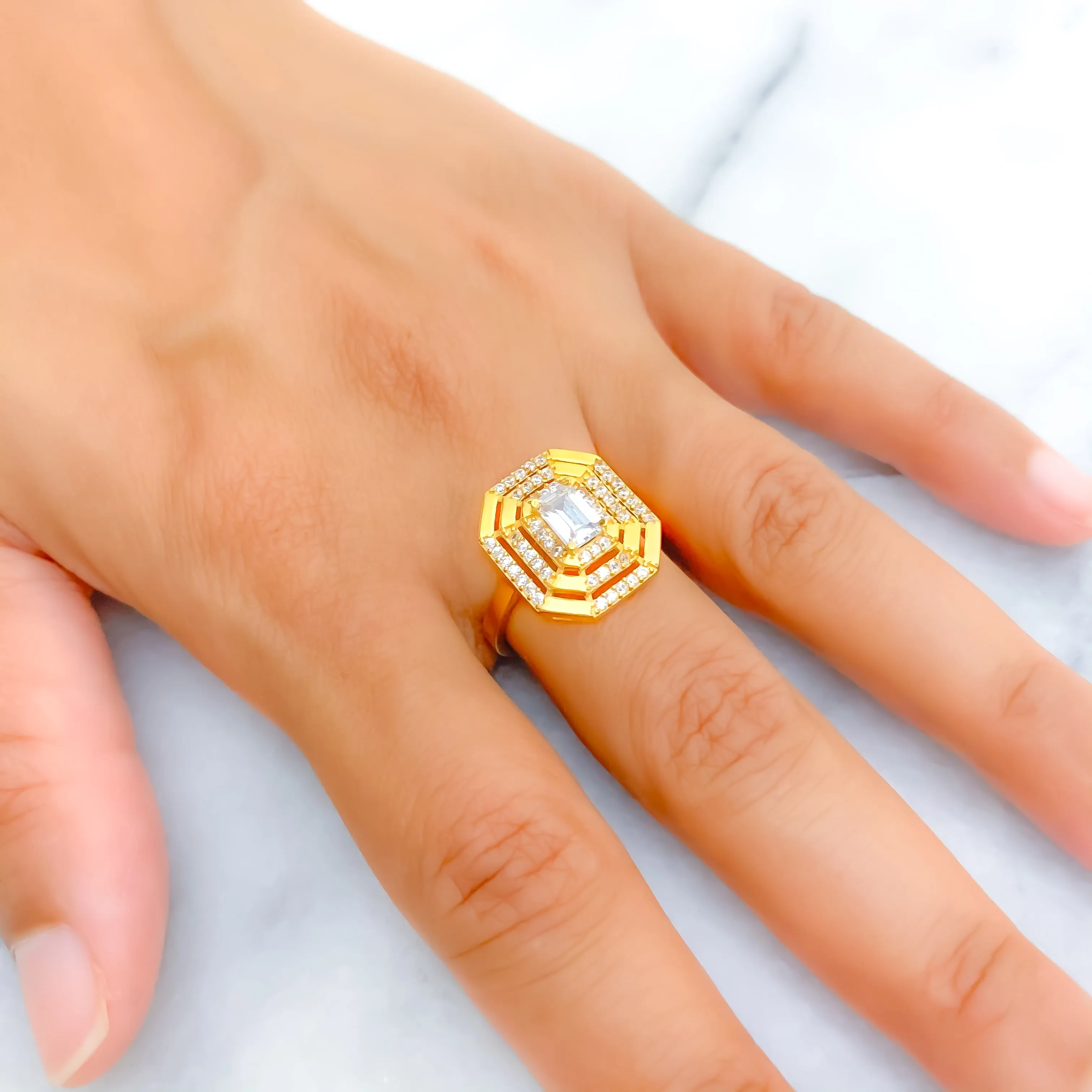 Dressy Decorative 22k Gold CZ Ring w/ Solitaire Stone