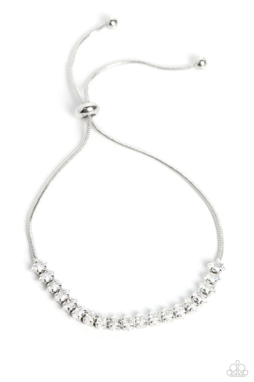 Dynamic Diamonds - White - Diamond Shaped Rhinestone Paparazzi Lariat Bolo Bracelet
