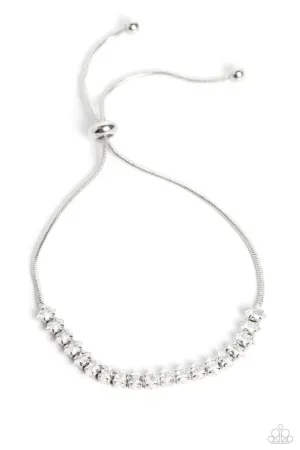 Dynamic Diamonds - White - Diamond Shaped Rhinestone Paparazzi Lariat Bolo Bracelet
