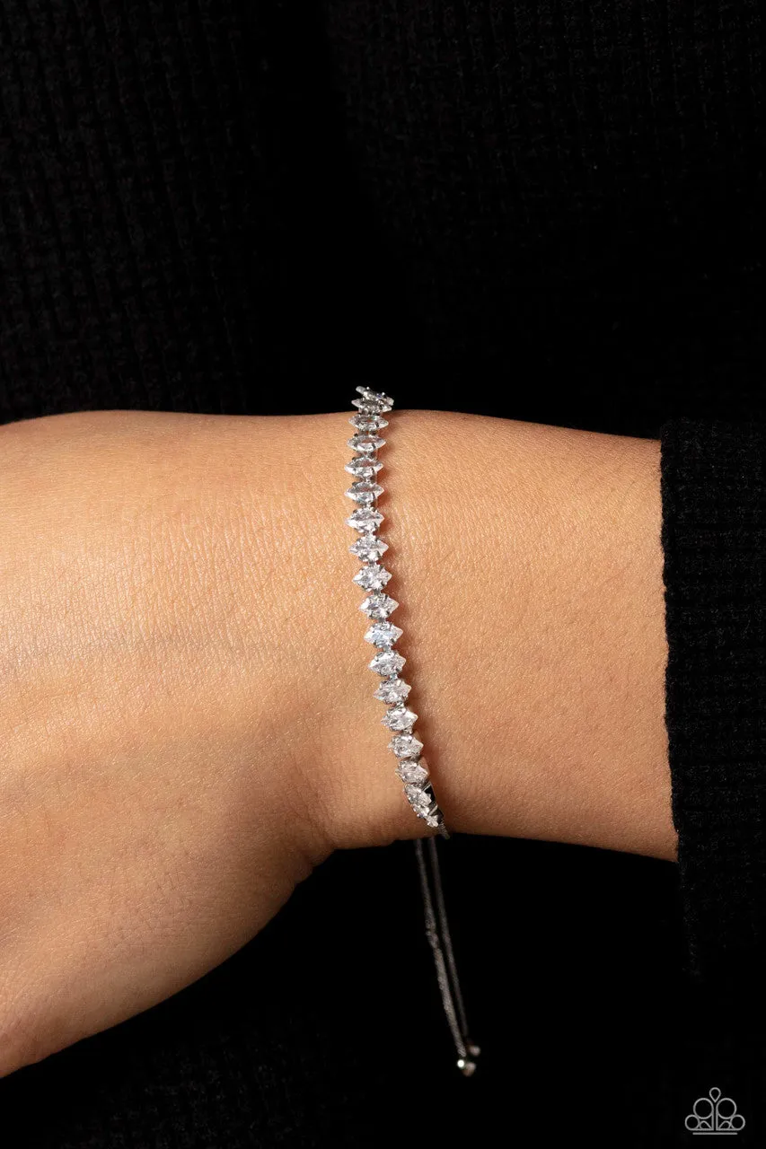 Dynamic Diamonds - White - Diamond Shaped Rhinestone Paparazzi Lariat Bolo Bracelet