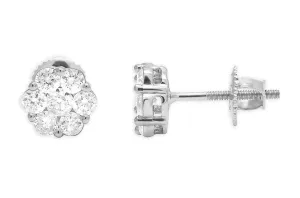 Earrings 1.33 cts Diamonds Round Cluster 14kt Gold