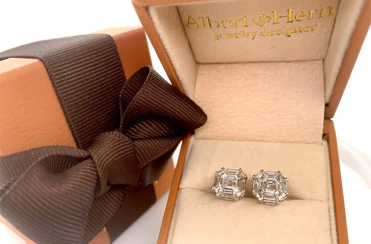 Earrings 14kt Gold Asscher Diamonds I VS 1.50 carats