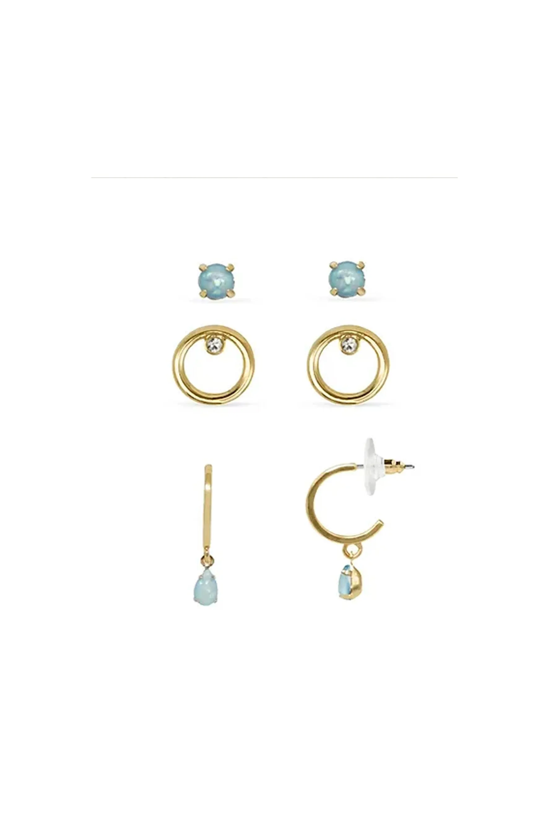EarSense Gold/Opal Stud, Circle & J Hoop Trio