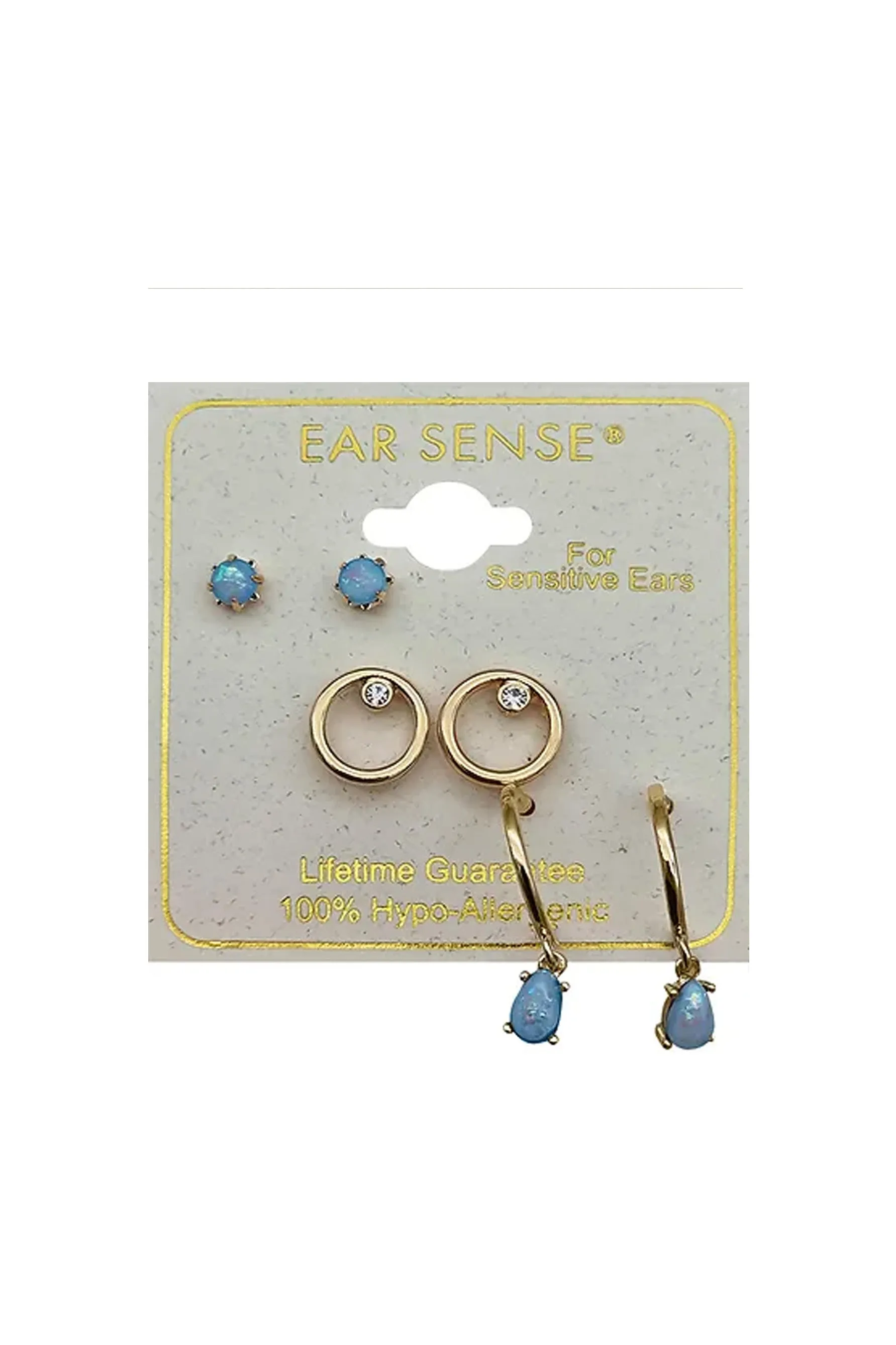EarSense Gold/Opal Stud, Circle & J Hoop Trio