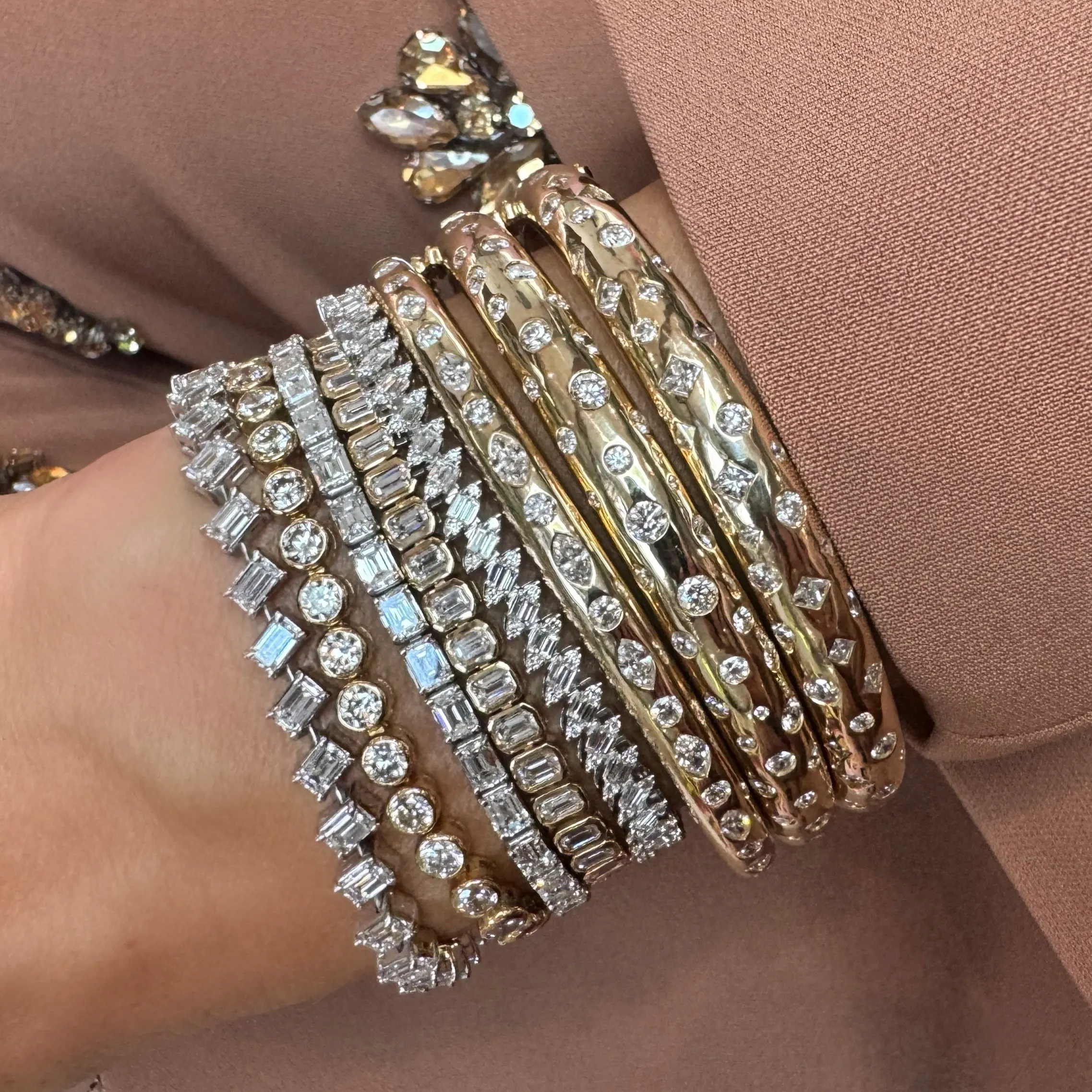 Edgy Sideways Emerald Cut Diamond Eternity Bracelet