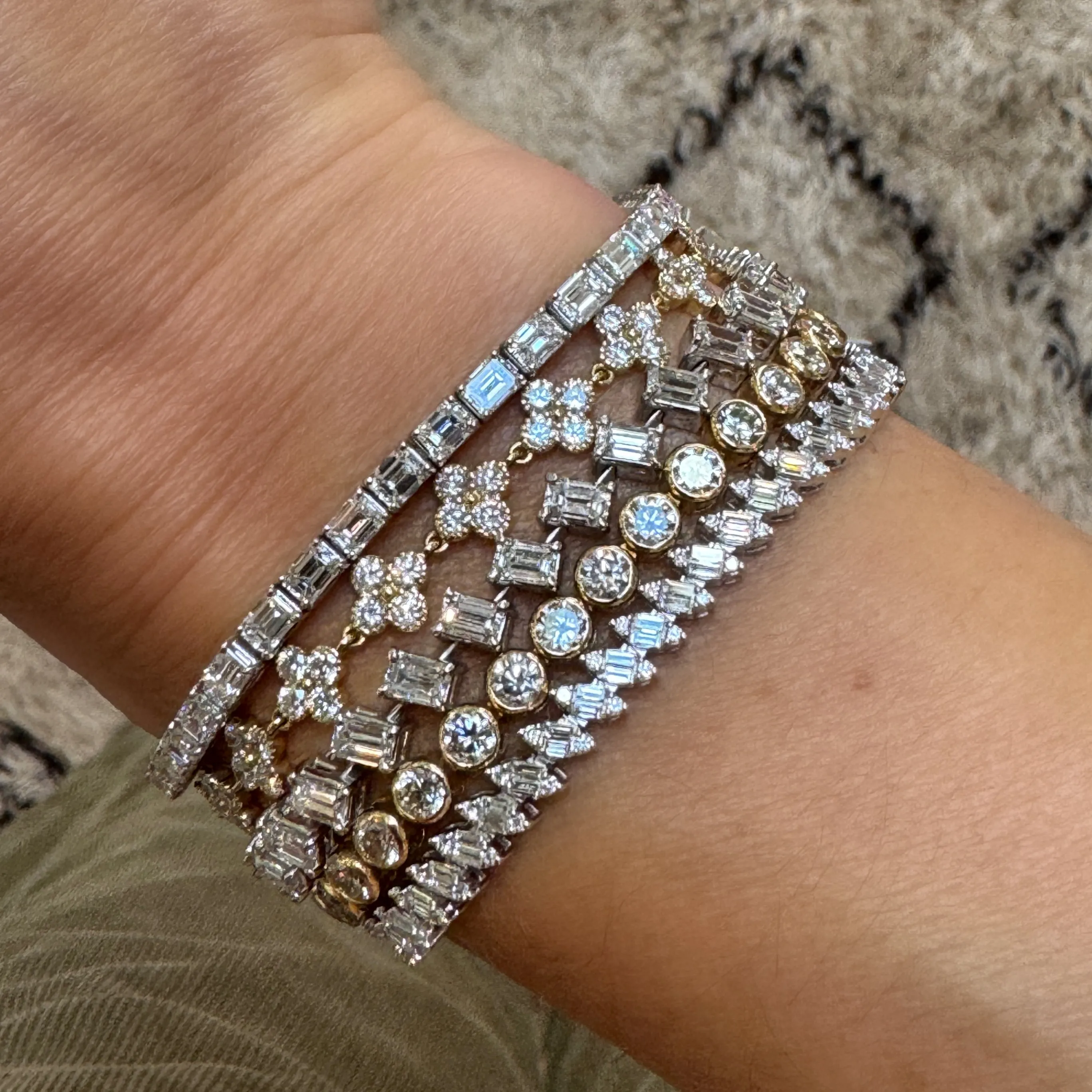 Edgy Sideways Emerald Cut Diamond Eternity Bracelet