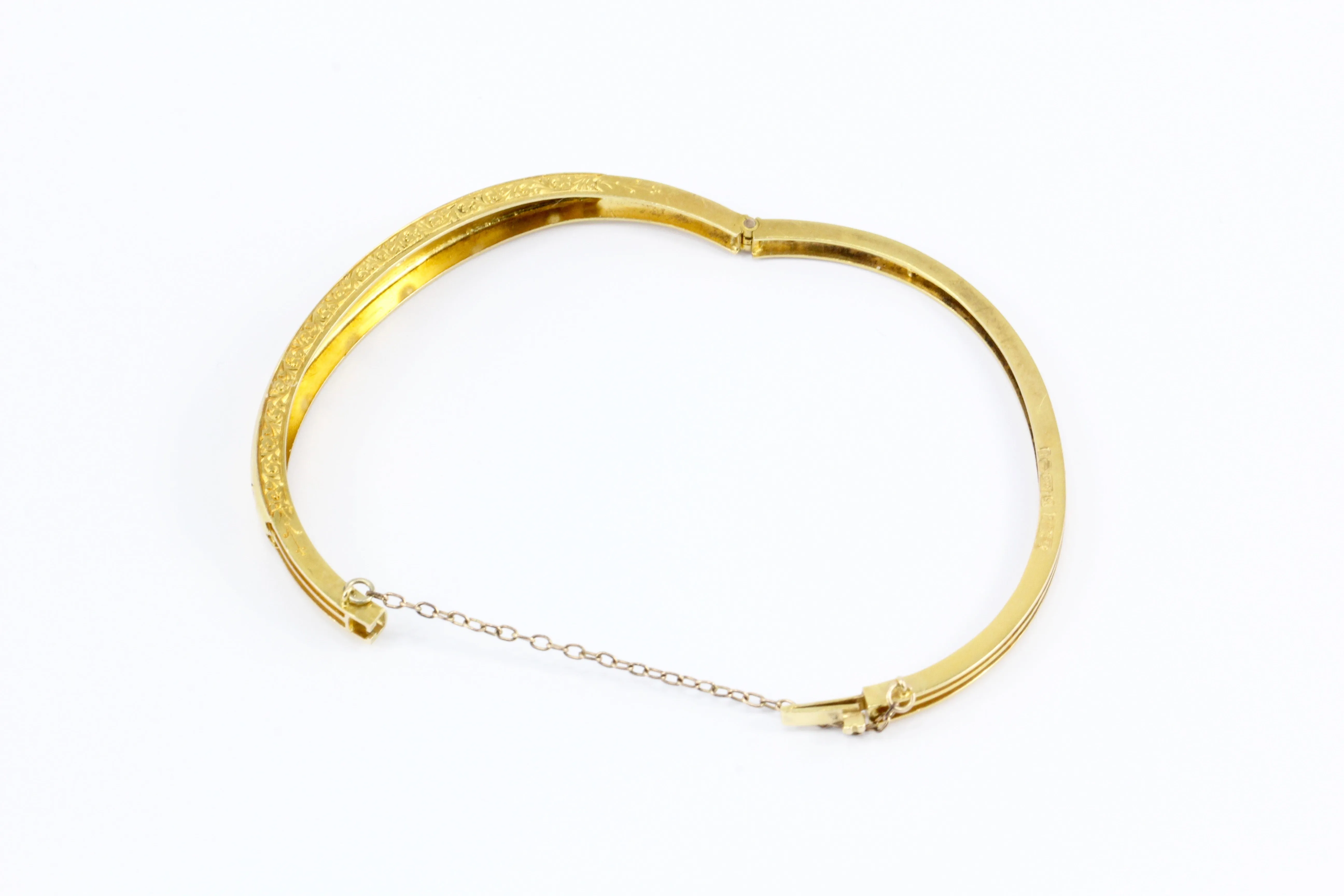 Edwardian 15K Yellow Gold Old Mine Cut Diamond Bangle Bracelet c.1910