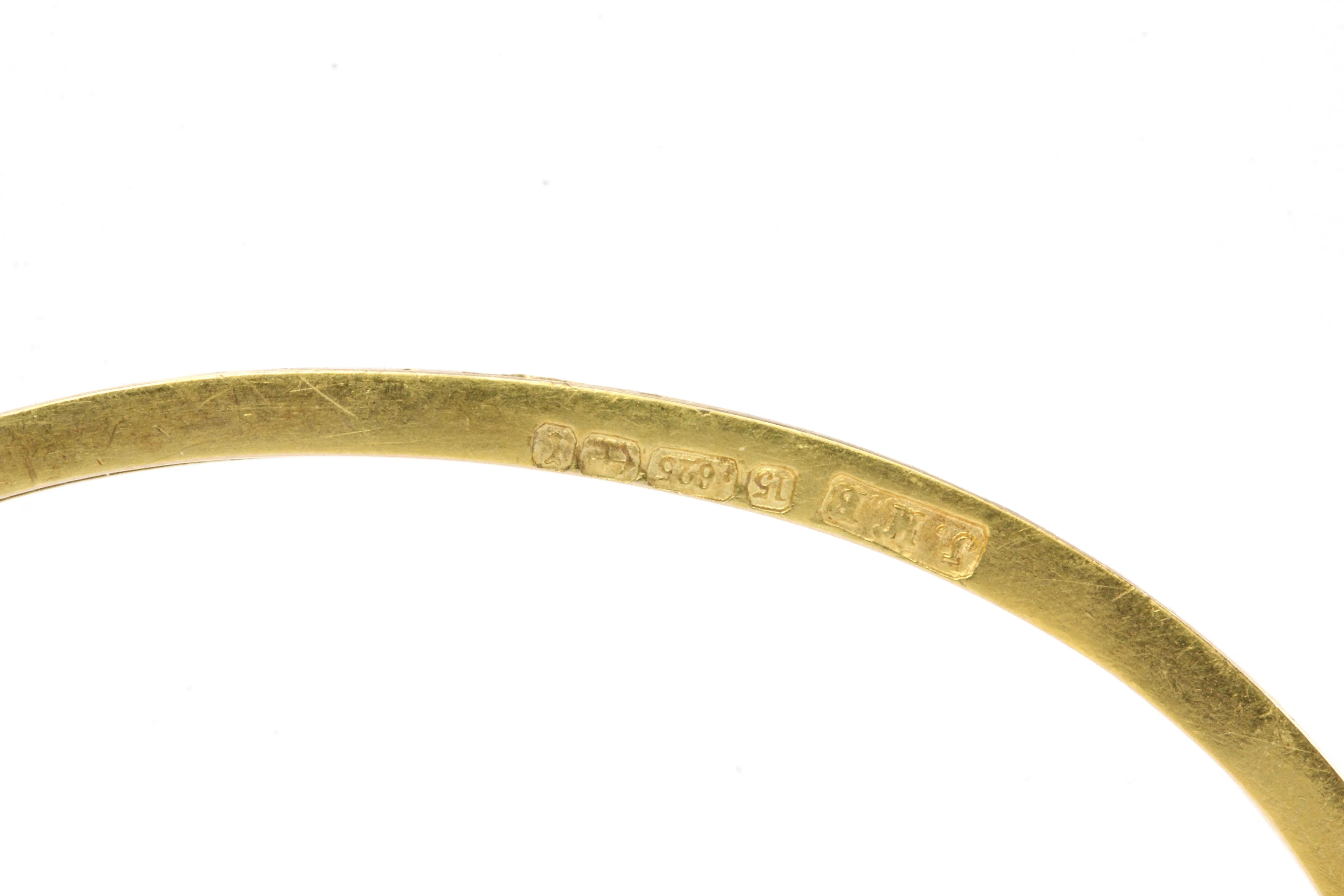 Edwardian 15K Yellow Gold Old Mine Cut Diamond Bangle Bracelet c.1910