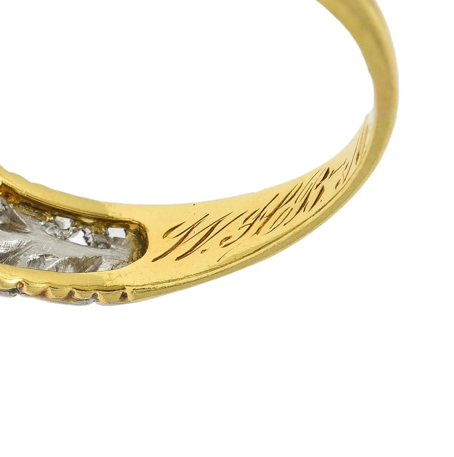 Edwardian 1908 1.74 CTW Diamond Platinum 18 Karat Gold Antique Floral Engagement Ring