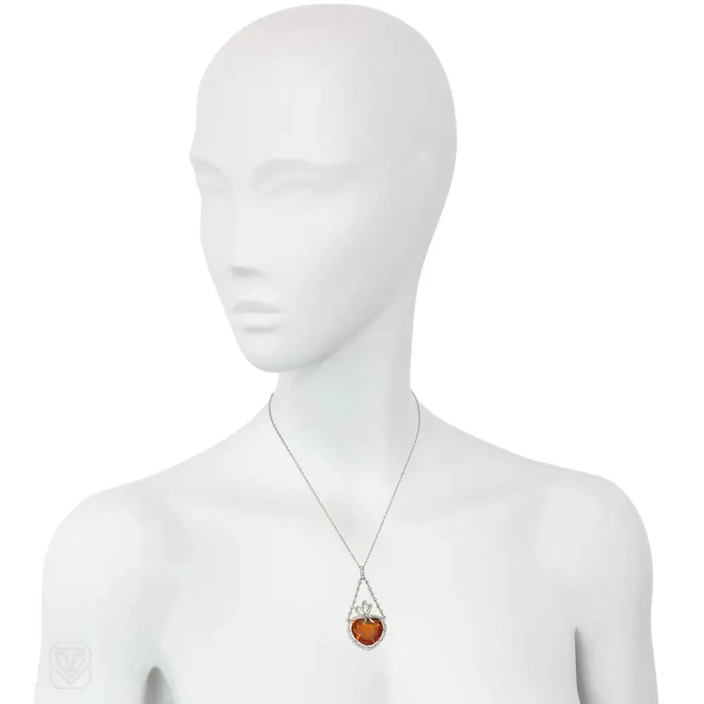Edwardian citrine and diamond heart pendant