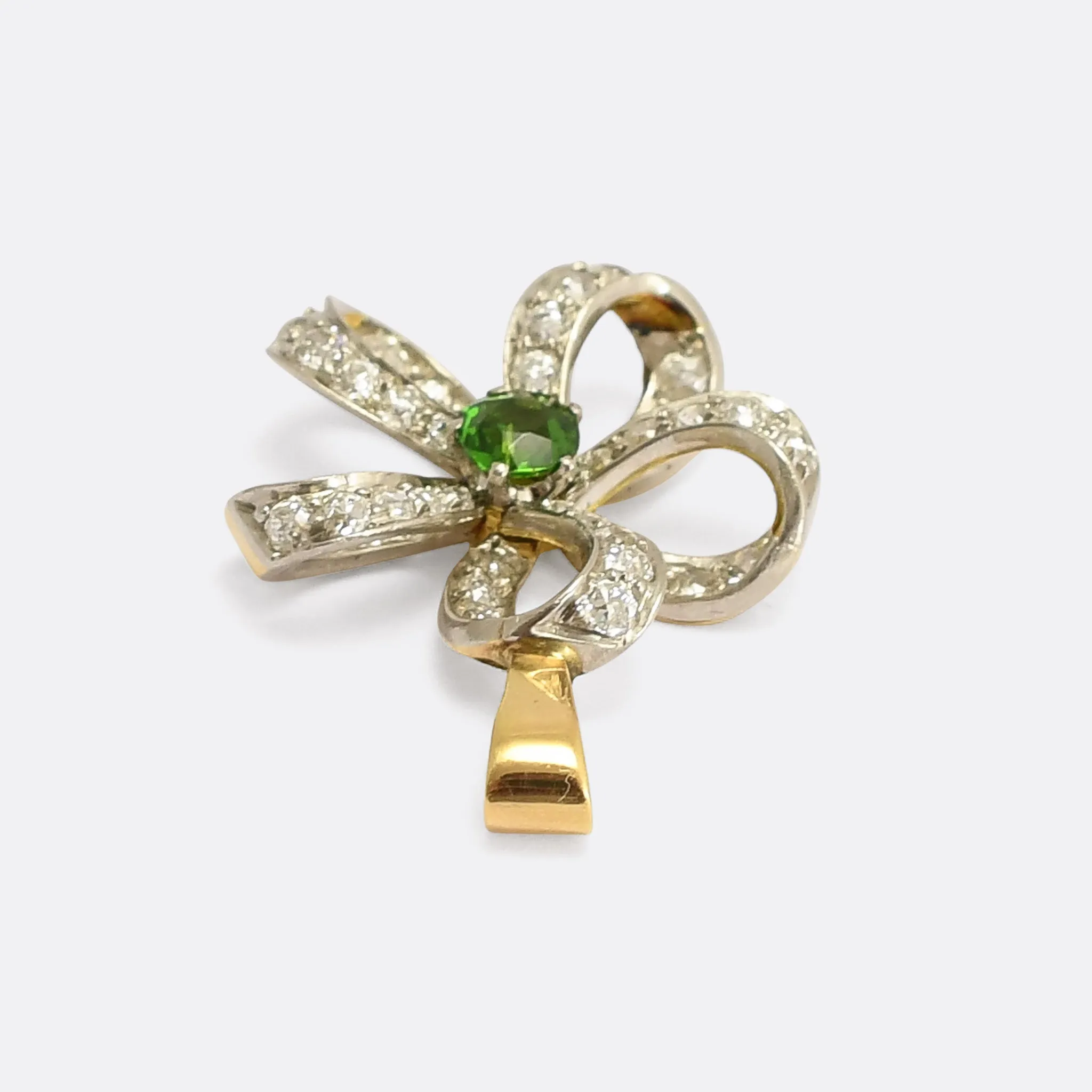Edwardian Demantoid Garnet & Diamond Flower Pendant