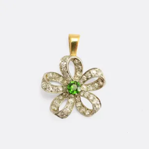 Edwardian Demantoid Garnet & Diamond Flower Pendant