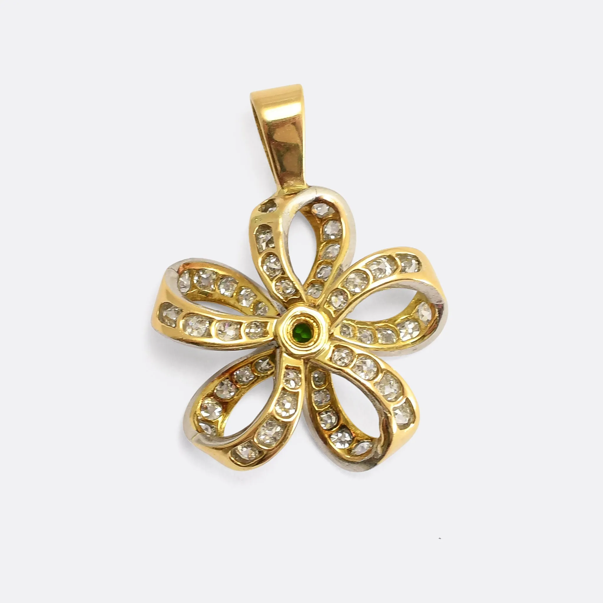 Edwardian Demantoid Garnet & Diamond Flower Pendant