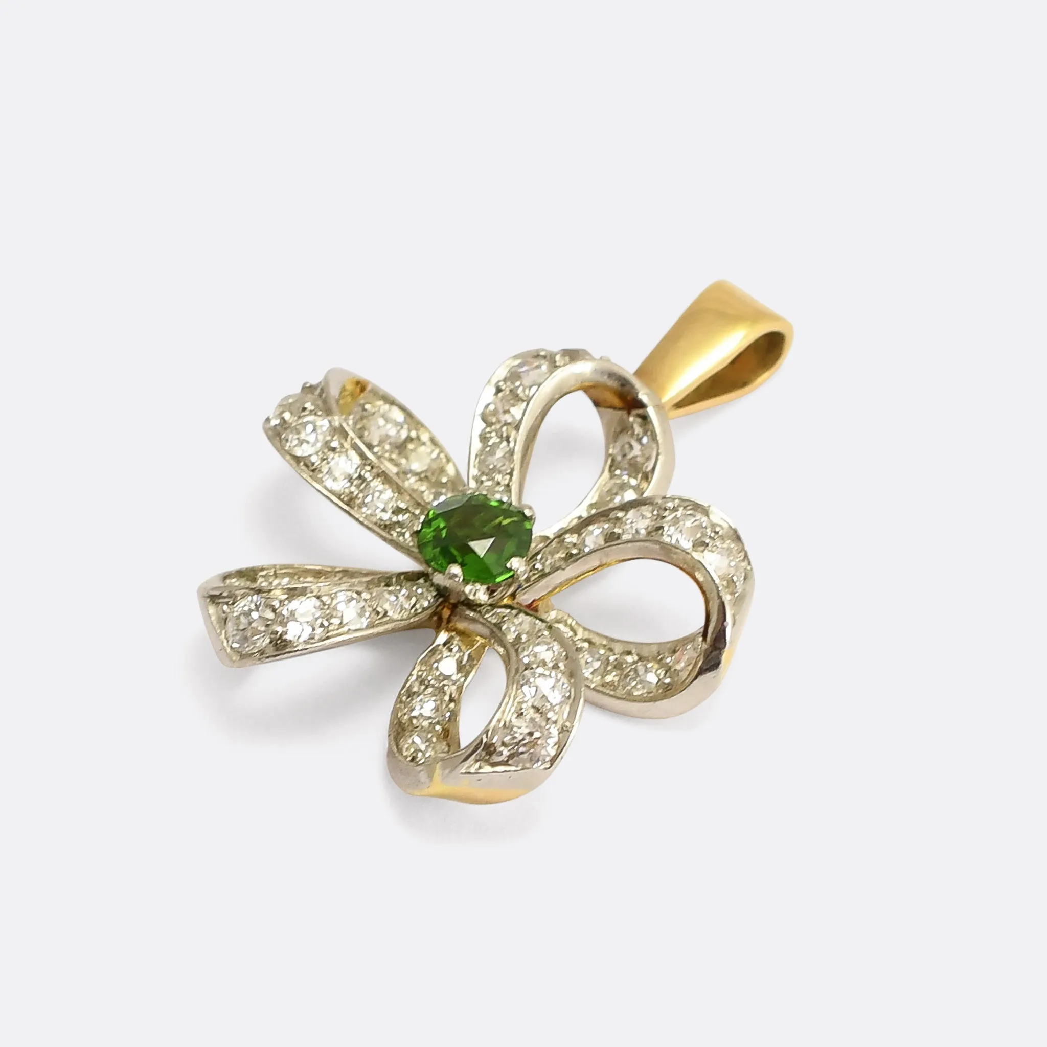 Edwardian Demantoid Garnet & Diamond Flower Pendant