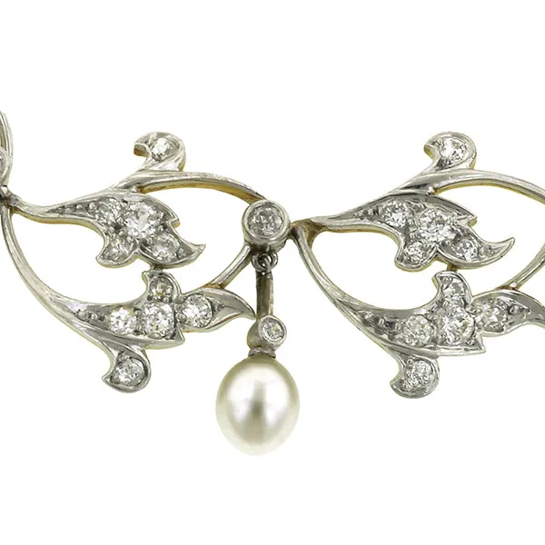 Edwardian Diamond & Pearl Drop Necklace