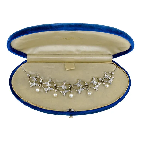 Edwardian Diamond & Pearl Drop Necklace