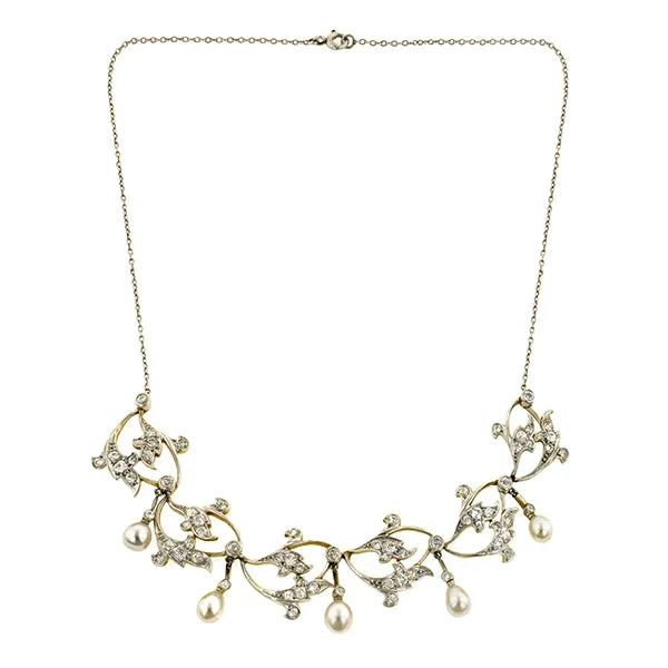 Edwardian Diamond & Pearl Drop Necklace