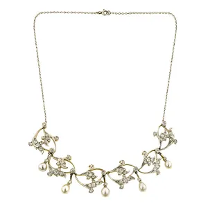 Edwardian Diamond & Pearl Drop Necklace