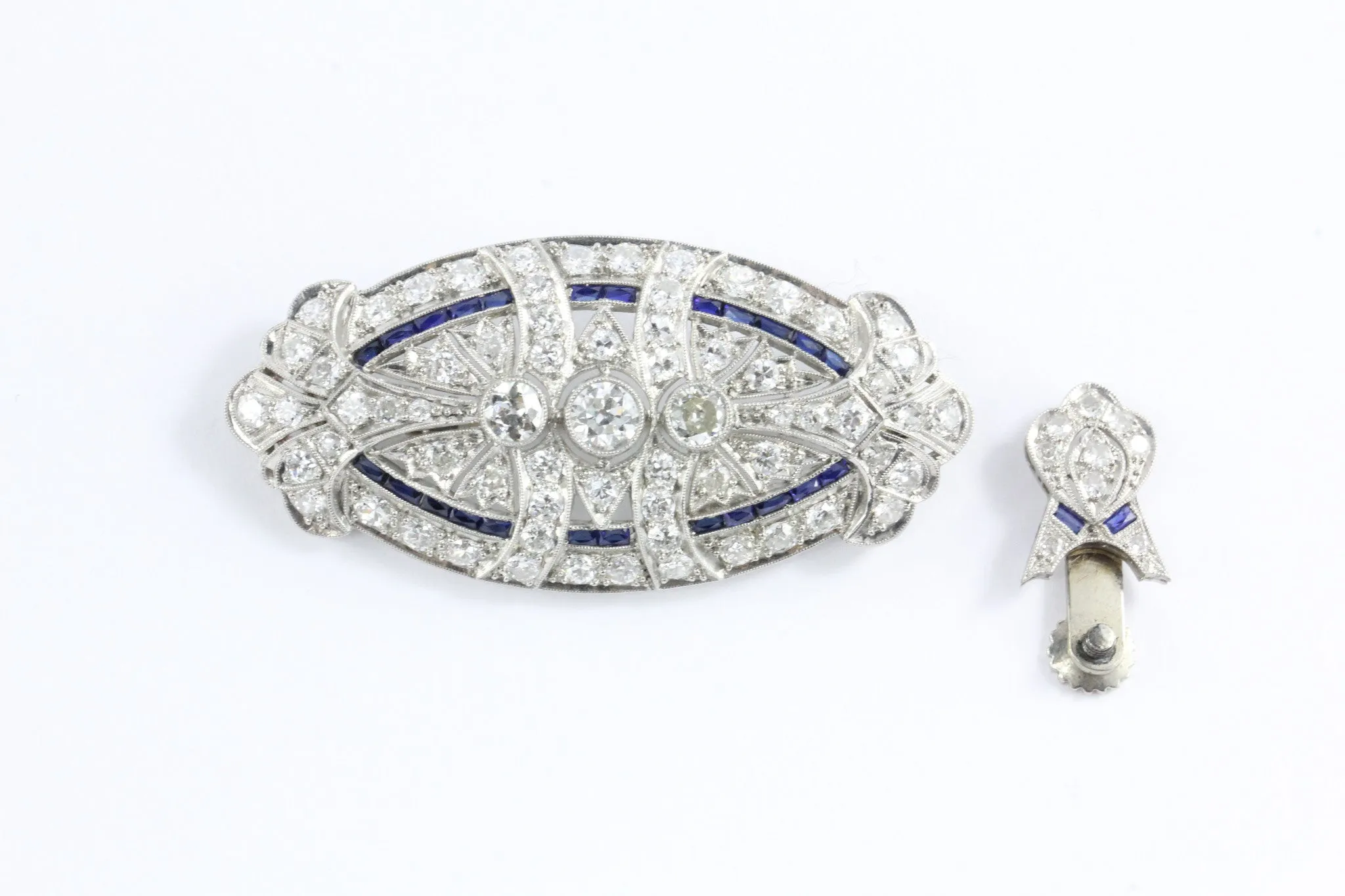 Edwardian Platinum Diamond Sapphire Convertible Brooch Pendant