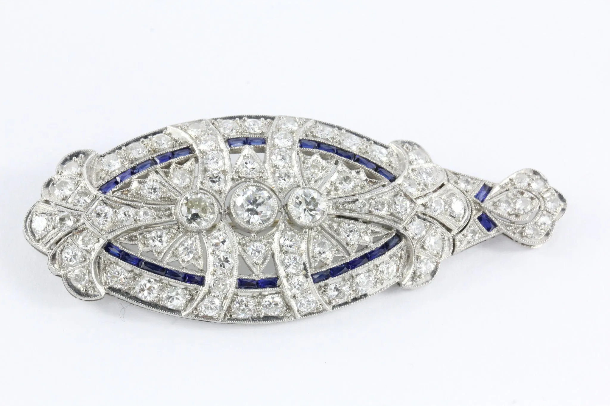 Edwardian Platinum Diamond Sapphire Convertible Brooch Pendant