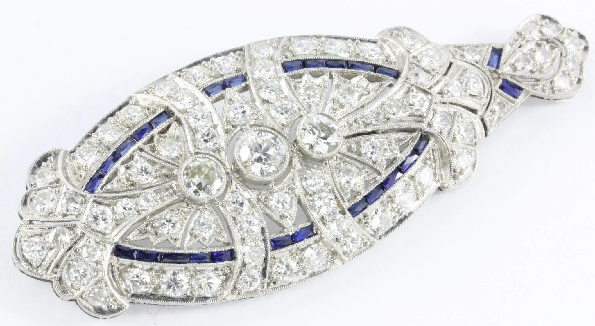Edwardian Platinum Diamond Sapphire Convertible Brooch Pendant