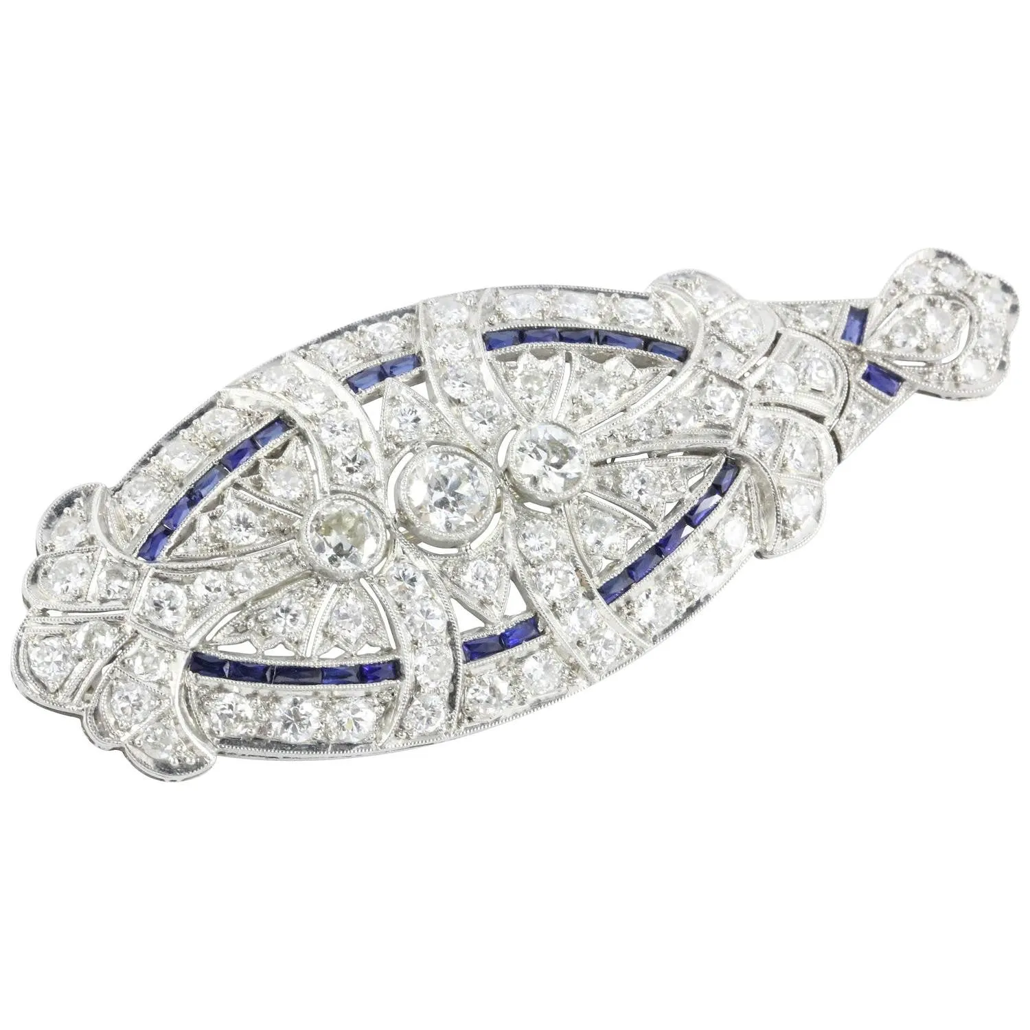 Edwardian Platinum Diamond Sapphire Convertible Brooch Pendant