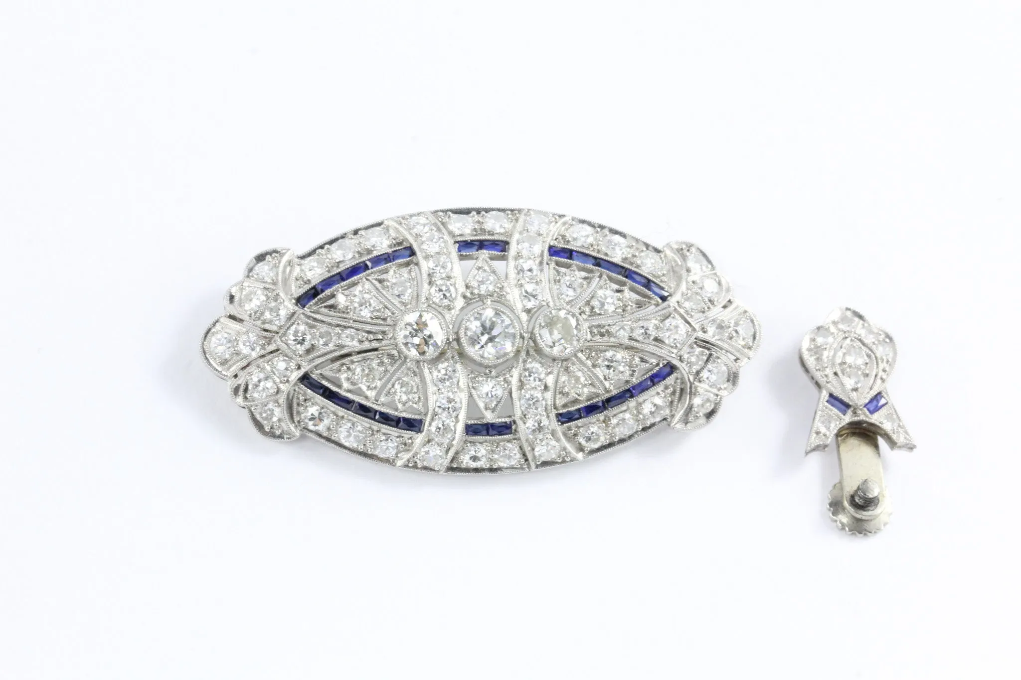 Edwardian Platinum Diamond Sapphire Convertible Brooch Pendant