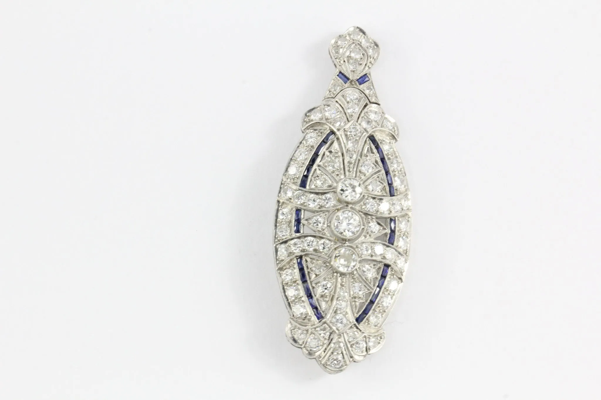 Edwardian Platinum Diamond Sapphire Convertible Brooch Pendant