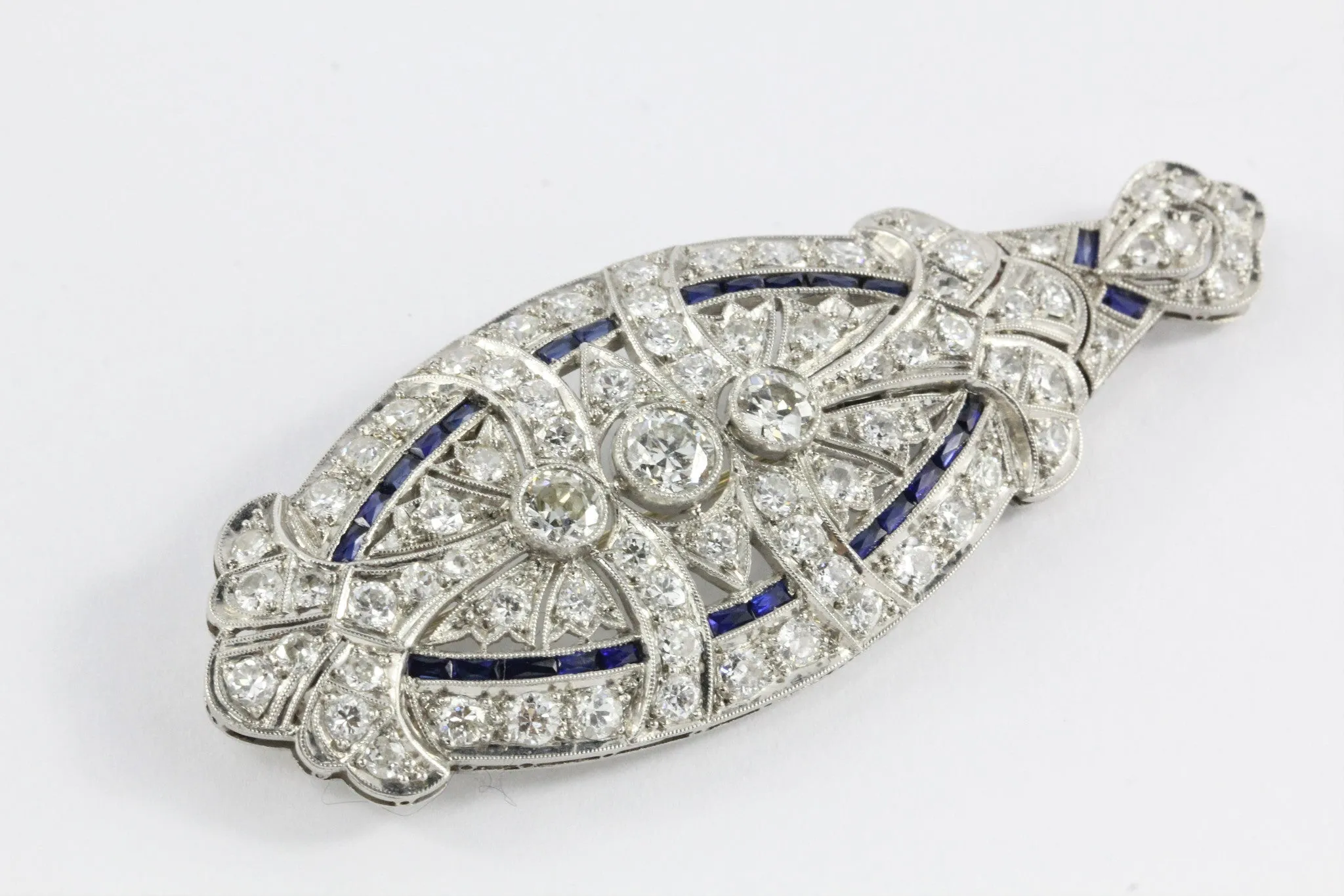 Edwardian Platinum Diamond Sapphire Convertible Brooch Pendant