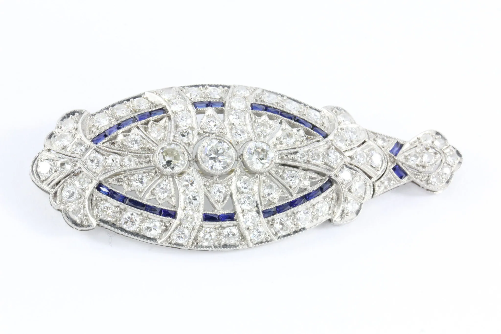 Edwardian Platinum Diamond Sapphire Convertible Brooch Pendant