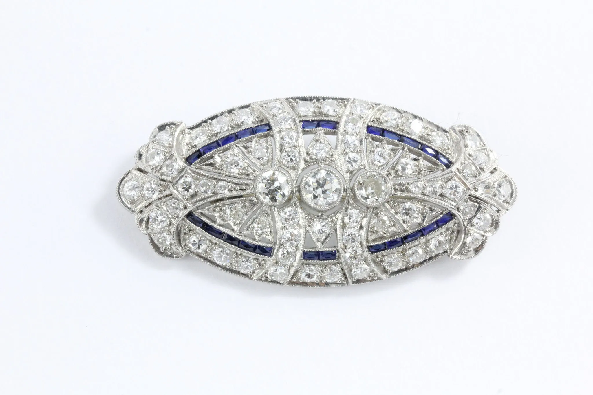 Edwardian Platinum Diamond Sapphire Convertible Brooch Pendant