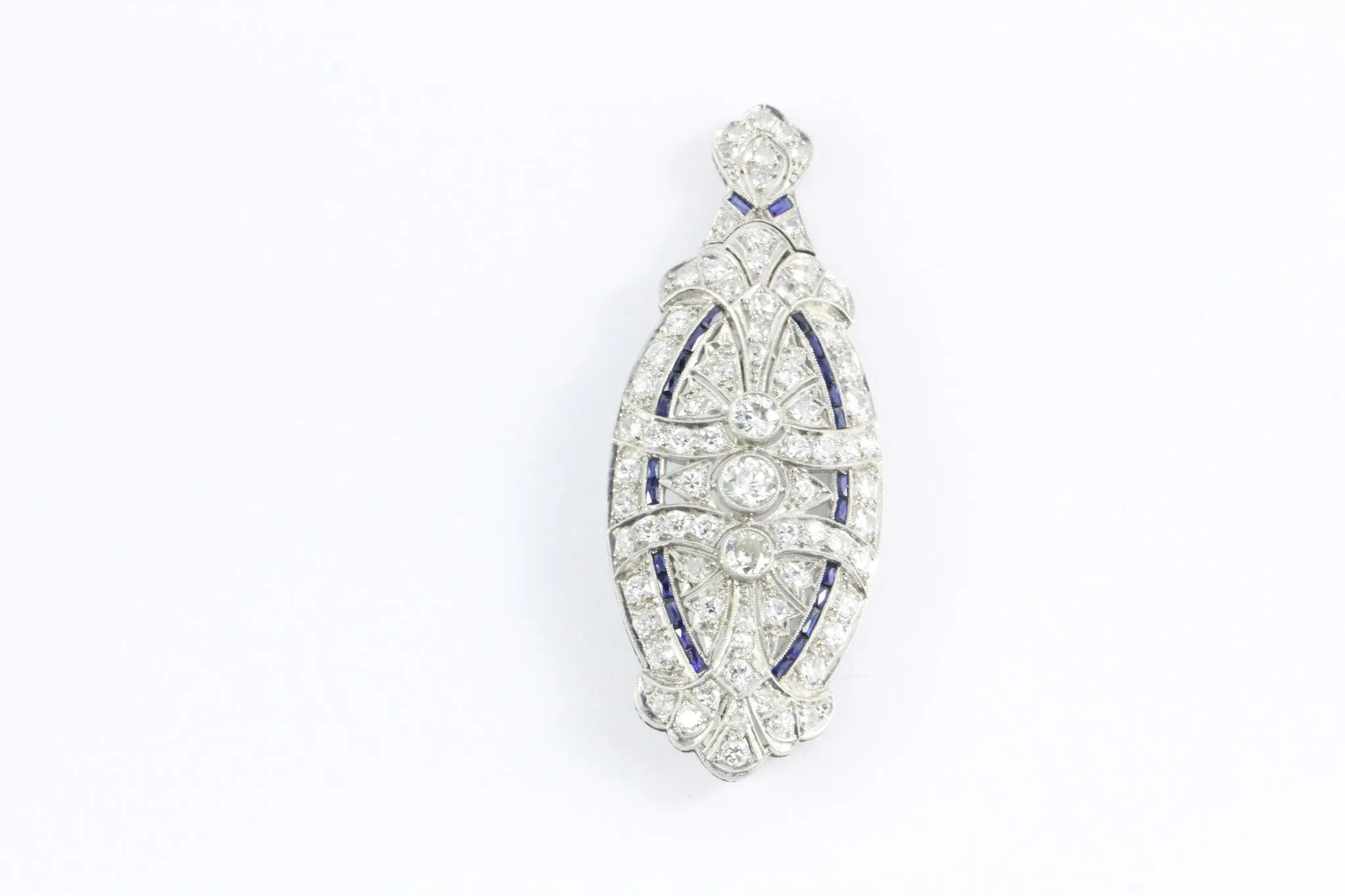 Edwardian Platinum Diamond Sapphire Convertible Brooch Pendant