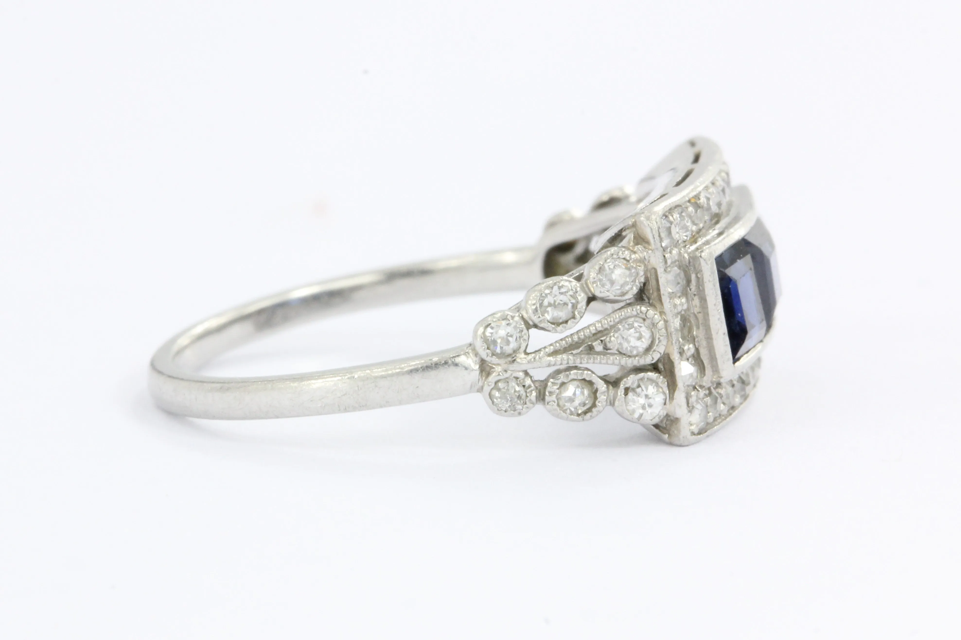 Edwardian Platinum Sapphire & Single Cut Diamond Ring C.1910