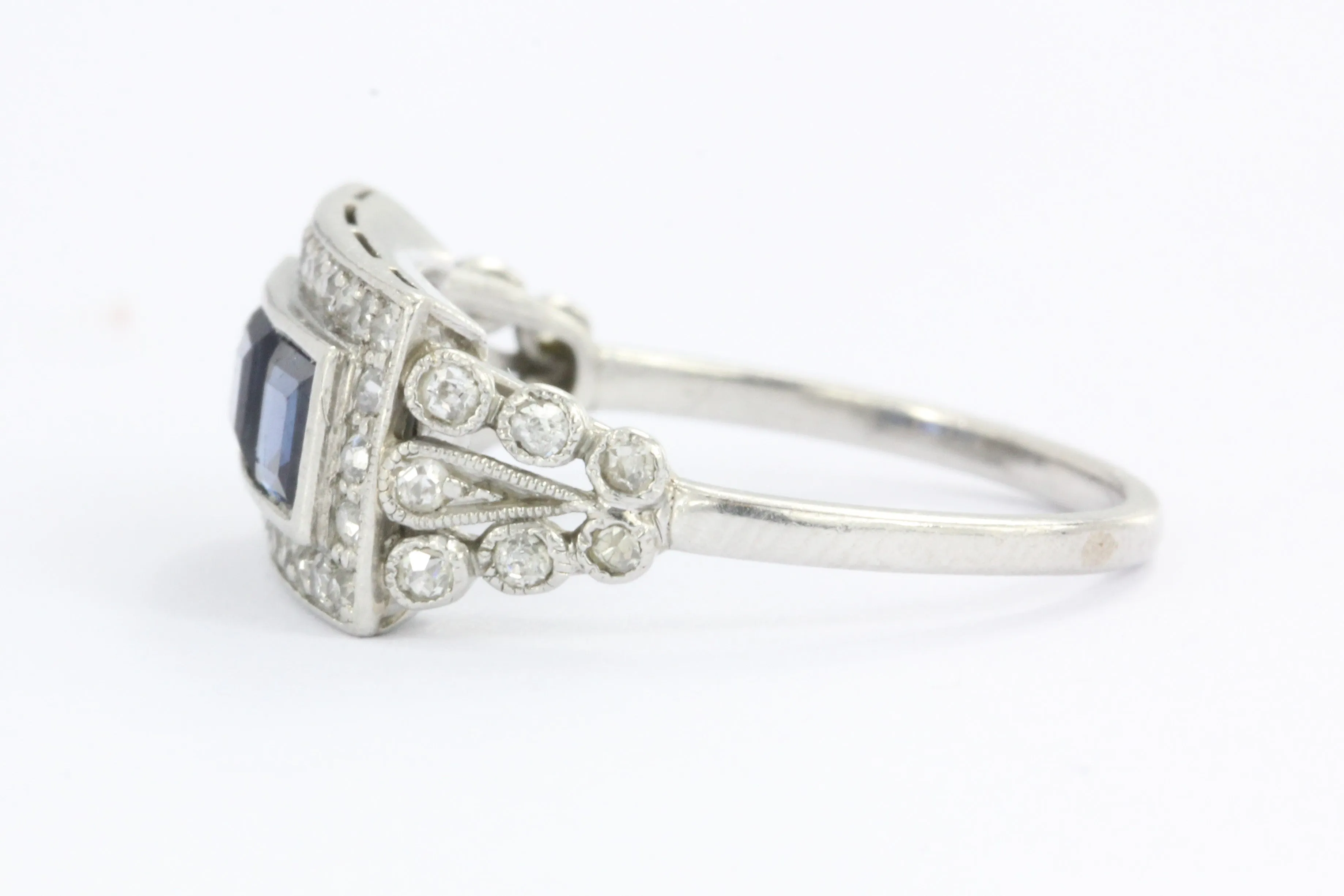 Edwardian Platinum Sapphire & Single Cut Diamond Ring C.1910