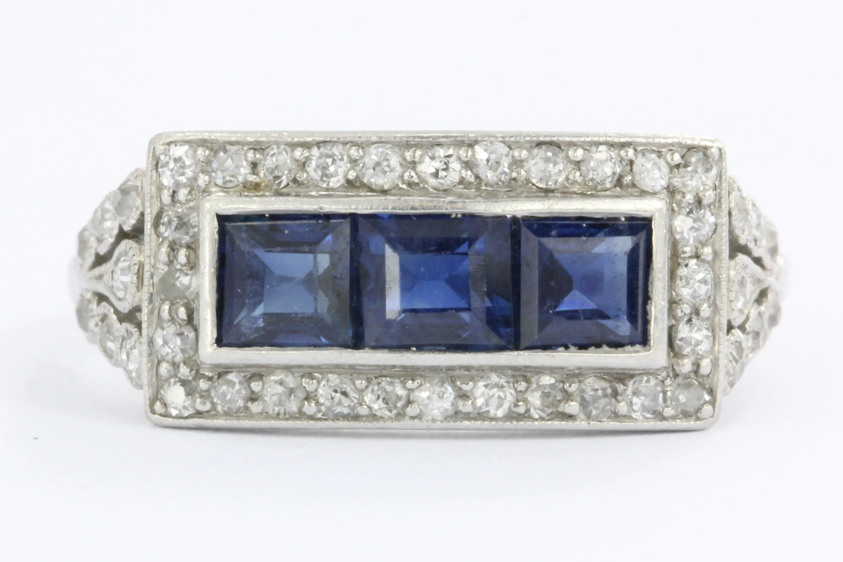 Edwardian Platinum Sapphire & Single Cut Diamond Ring C.1910