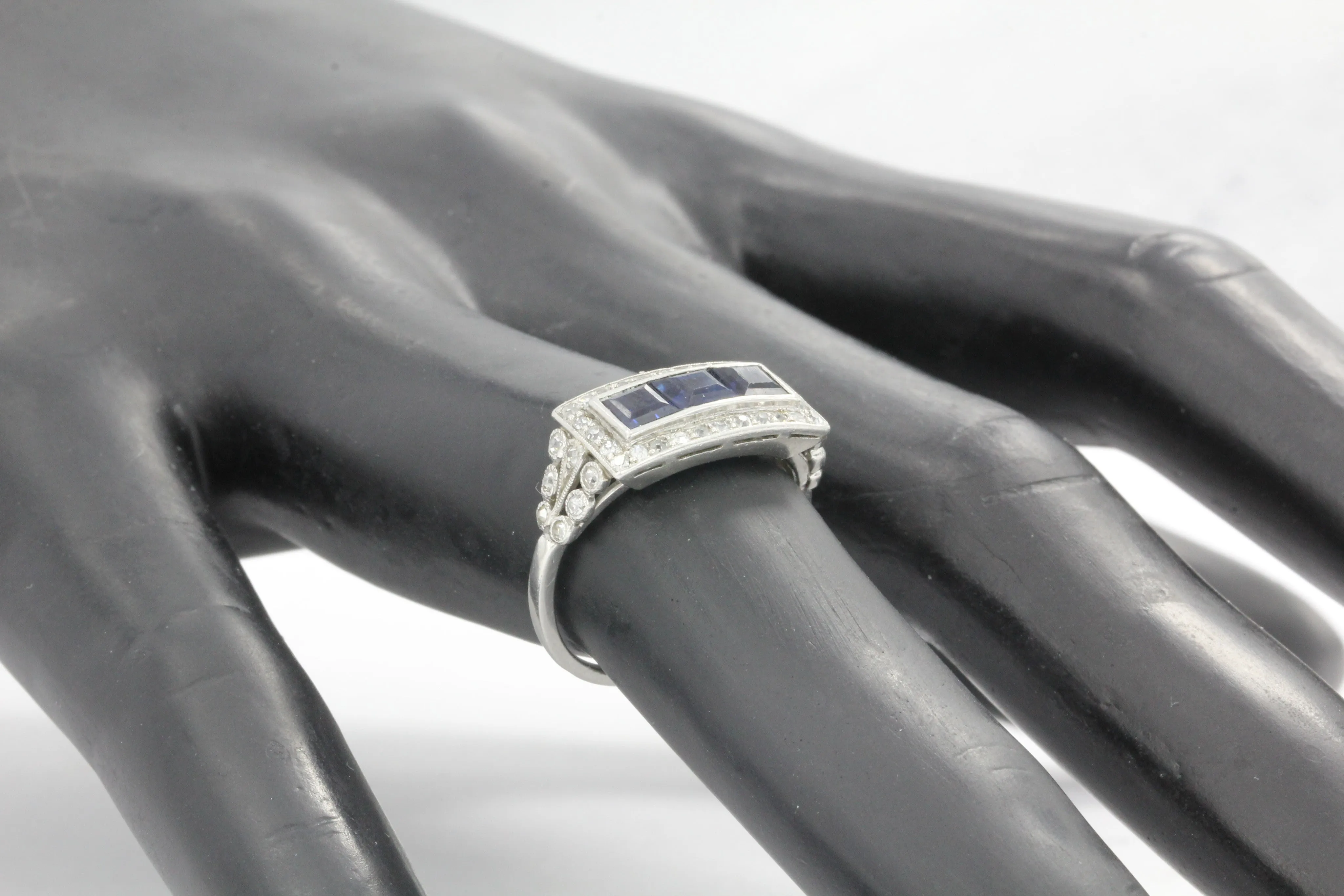 Edwardian Platinum Sapphire & Single Cut Diamond Ring C.1910