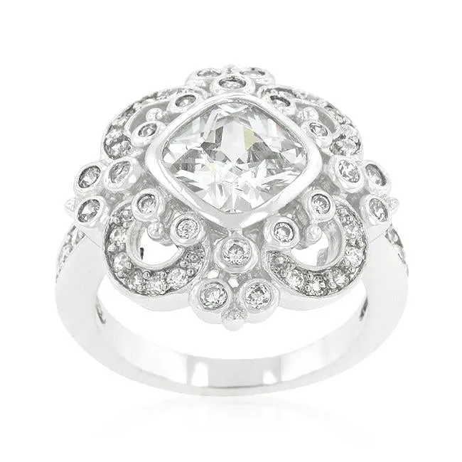 Elegant Clear Cubic Zirconia Crest Ring