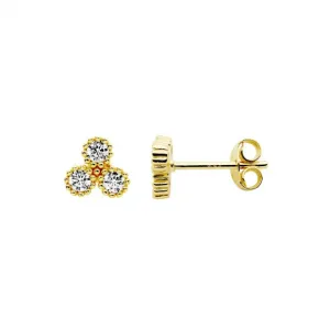 Ellani S/Silver White Cz Cluster Crown Set Stud Earrings, W/ Gold Plating