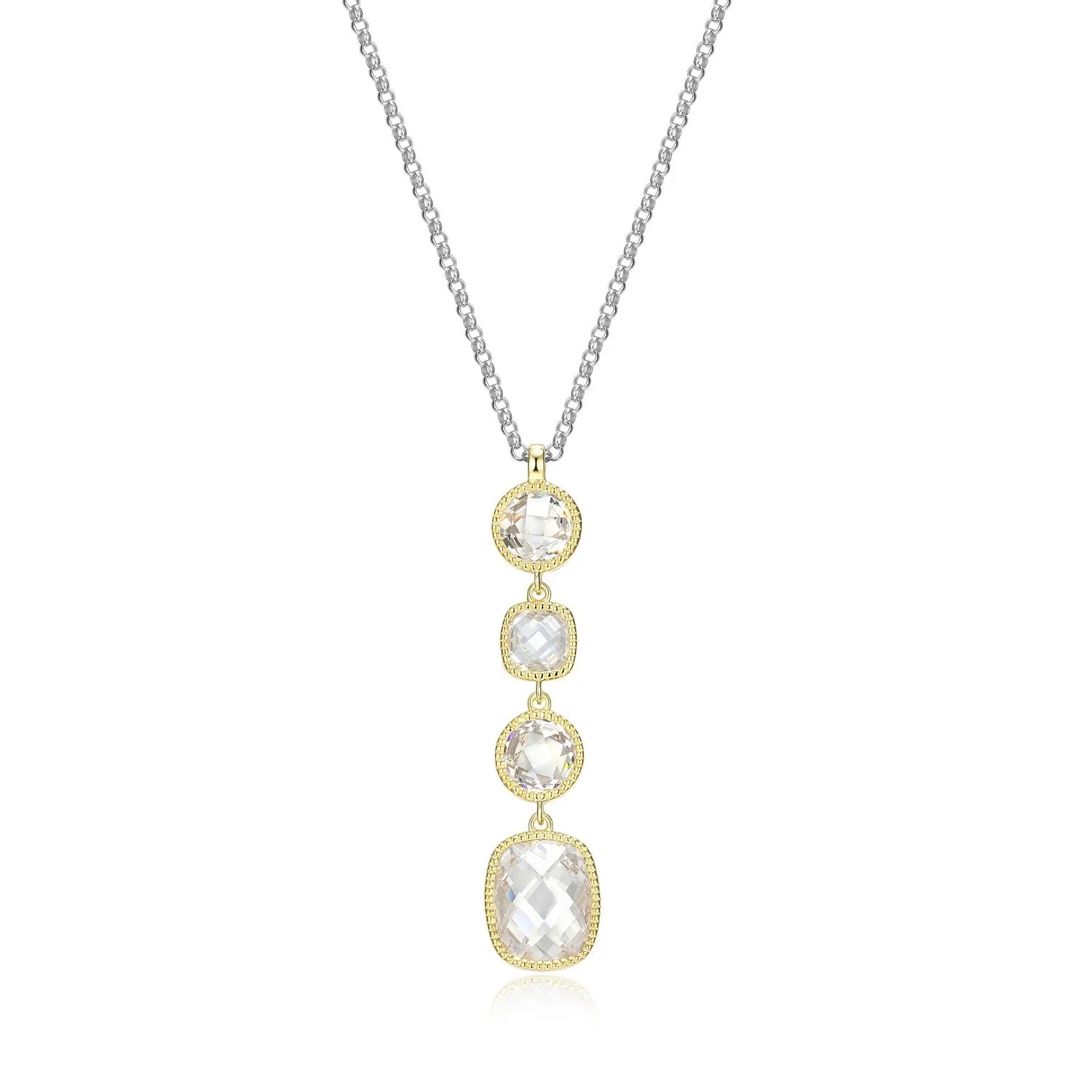 Elle Essence Sterling Silver 18K Yellow Gold/Rhodium Plated Multi-Shape CZ Necklace