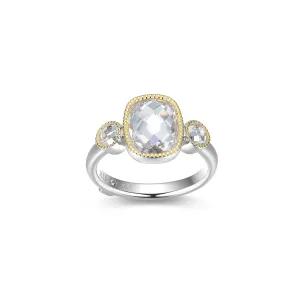 Elle Essence Sterling Silver 18K Yellow Gold/Rhodium Plated Three Stone CZ Ring