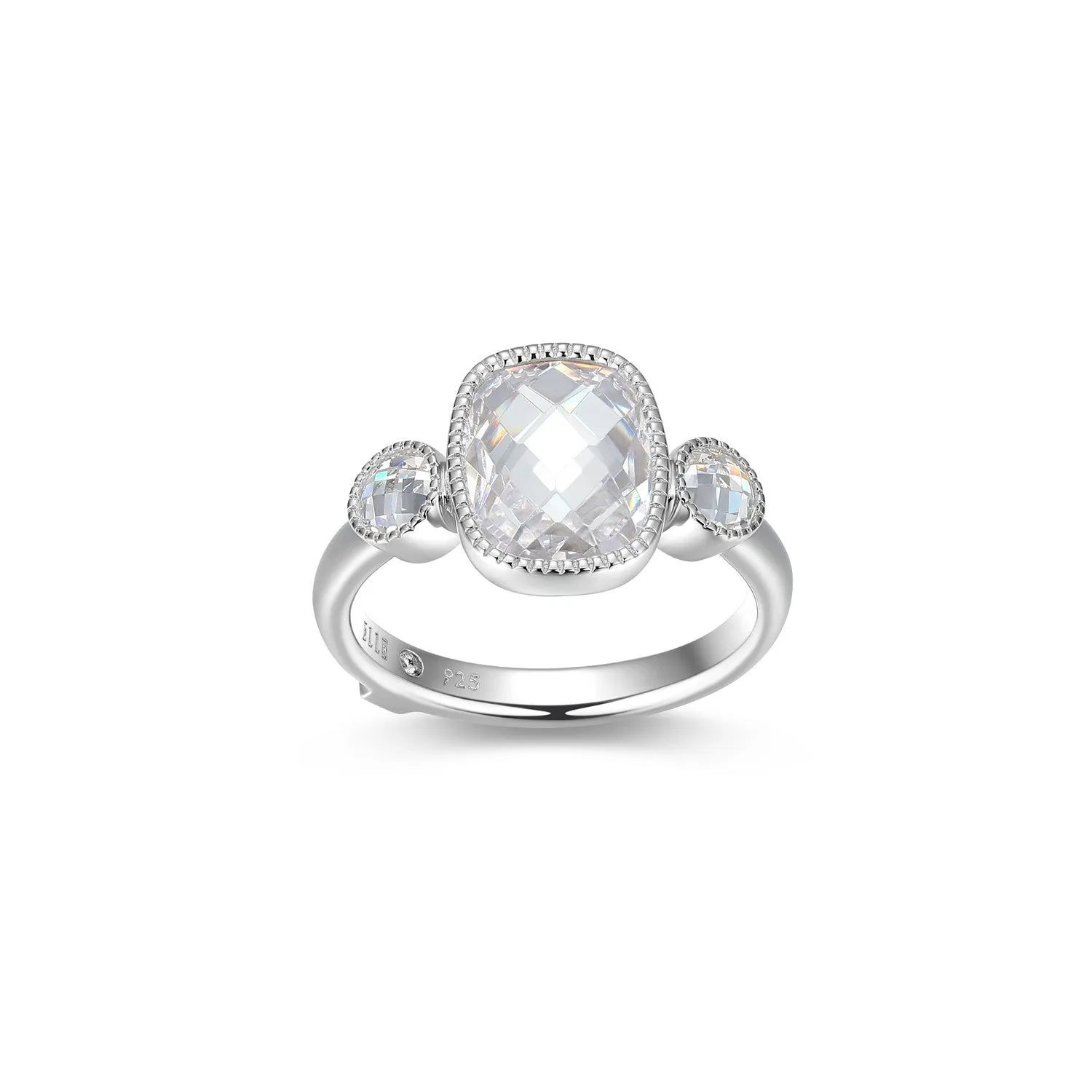 Elle Essence Sterling Silver 18K Yellow Gold/Rhodium Plated Three Stone CZ Ring