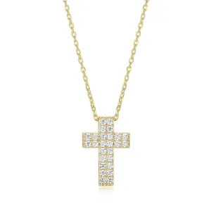 Elle Humanity Sterling Silver 18K Yellow Gold Plated Pave CZ Cross Necklace
