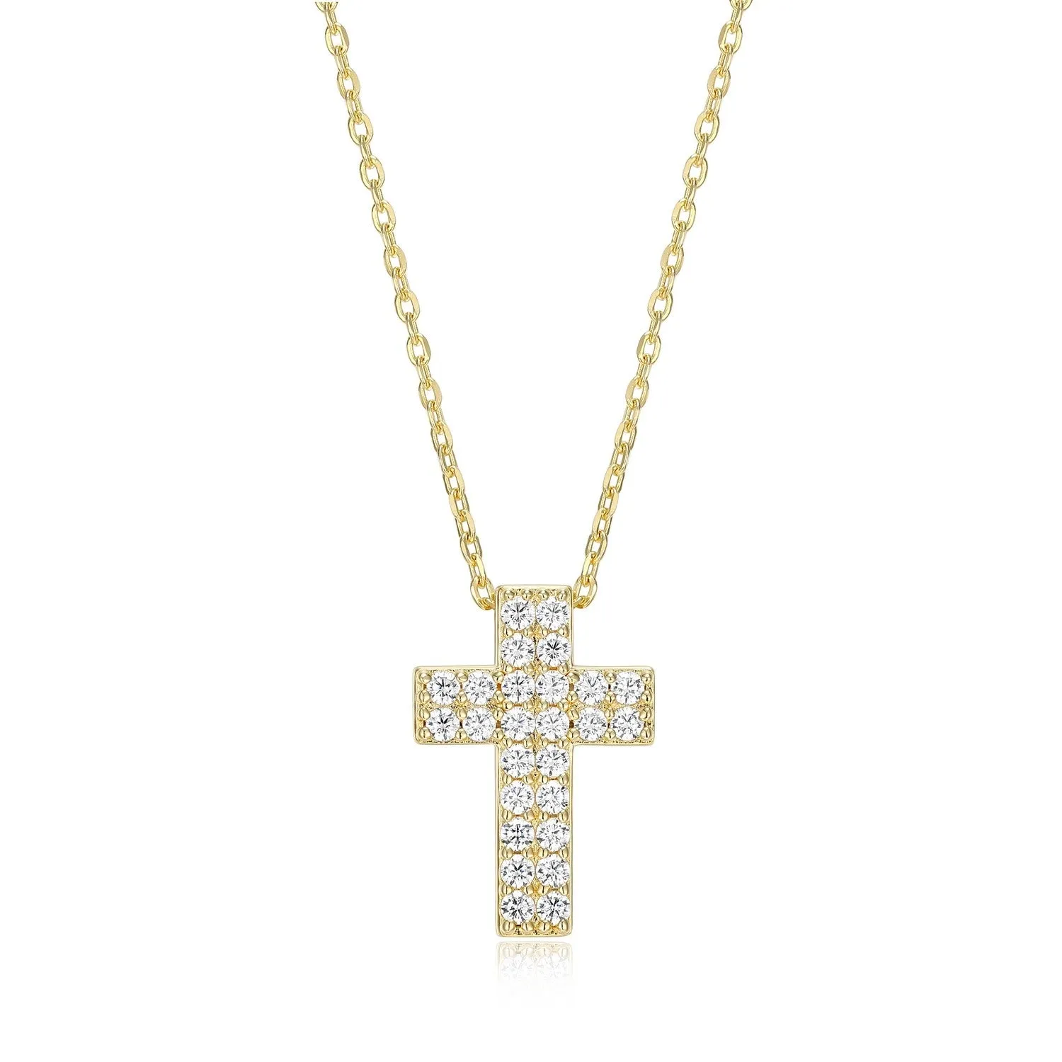 Elle Humanity Sterling Silver 18K Yellow Gold Plated Pave CZ Cross Necklace