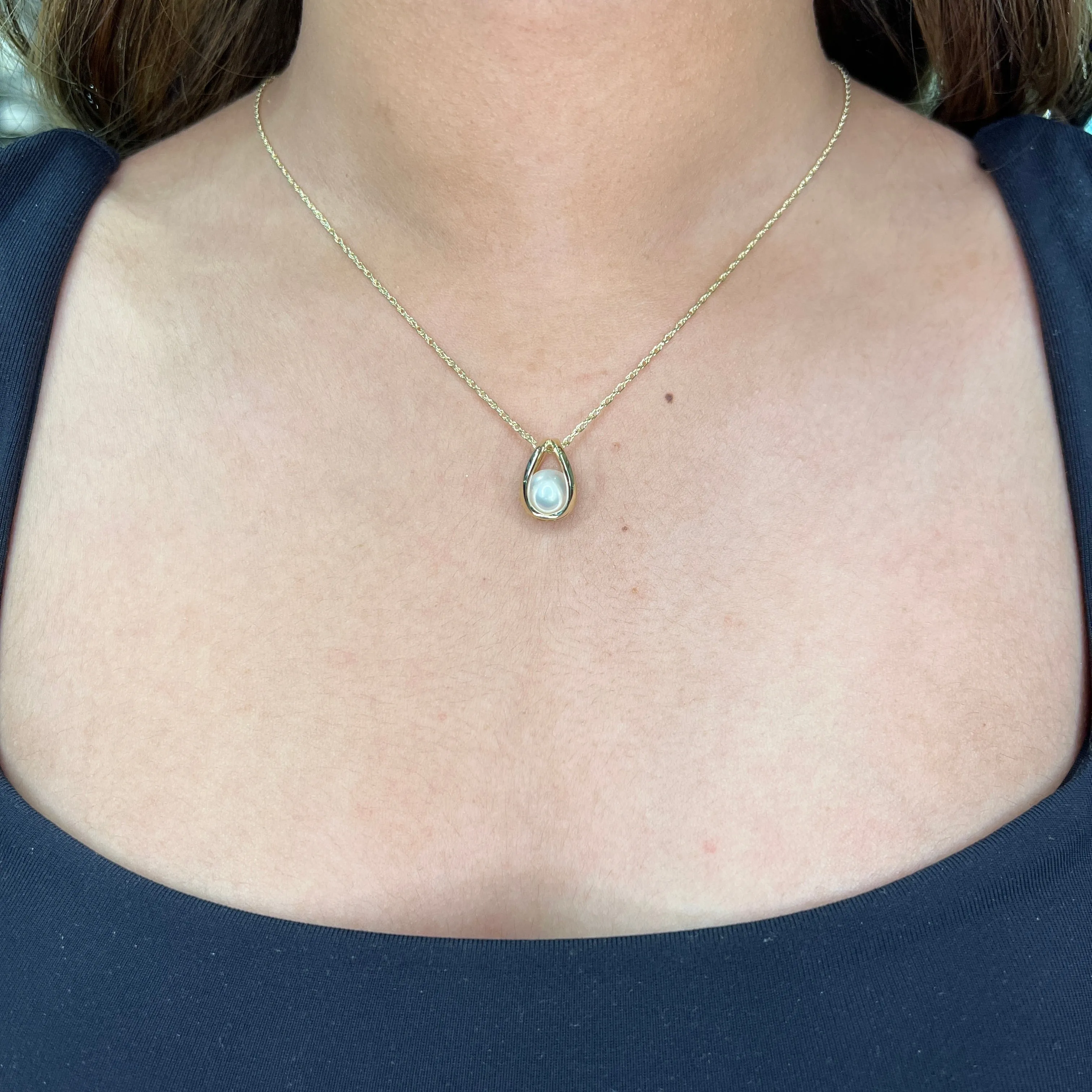 Elle Luna Sterling Silver Gold Plated Genuine White Pearl Caged Necklace